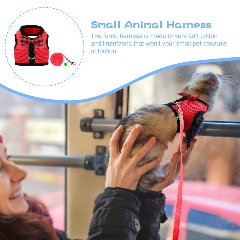 Rypet Small Animal Harness and Leash - Soft Mesh Pet Harness with Safe Bell, No Pull Comfort Padded Vest for Small Pet Red - Image 4